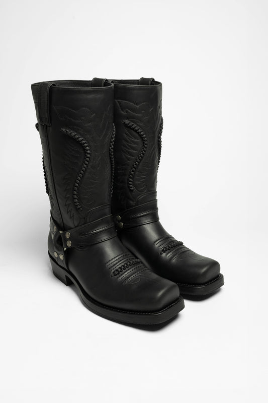 MB002 Schwarz Bikerstiefel - Gummischutzbesohlung