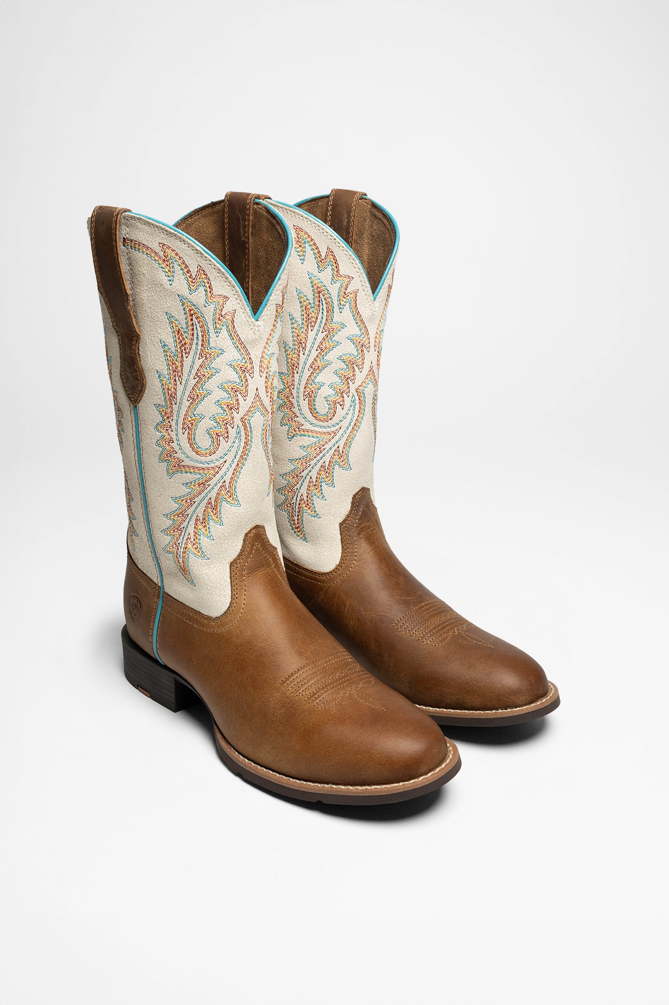 Wtoe Ariat ROUND UP WTOE STRETCHFIT Damen Braun Weiß | Cowboystiefel Shop