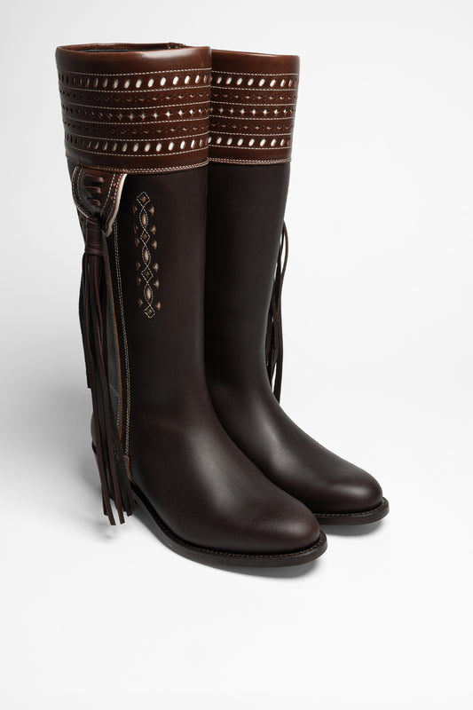 1018 Damen Lederstiefel Braun